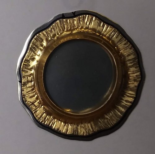 Judy Larson's Fold Formed Cuff With Faux Roman Glass or Coin Cabochon - , Metalwork, Cutting, Cutting Tool, Cutters, Dapping, Dapping Jewelry, Filing, Finishing, Forging, Forging Jewelry, Jewelry Forging, How To Punch Holes, Hole Punching, Punch A Hole, Oxidizing Wire, Oxidizing, Antiquing Wire, Antiquing, Riveting, Riveting Techniques, Wire Rivets, Sawing, Saw, Wire Saw, Texturing, Drilling, Drill, Fold Formed Faux Roman Glass Cuff